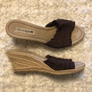 American Eagle Tan/Brown Ruffle Wedge Sandals